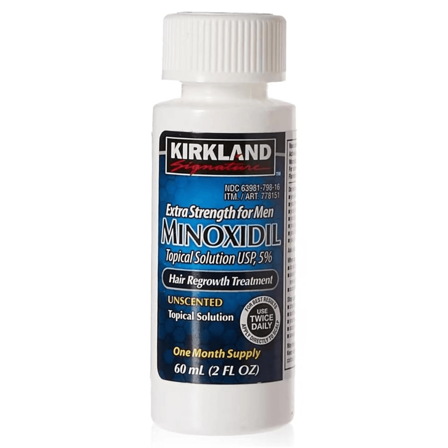 Kirkland Signature Minoxidil para hombres 5% de fuerza extra para el crecimiento del cabello para hombres con pipeta incluida.